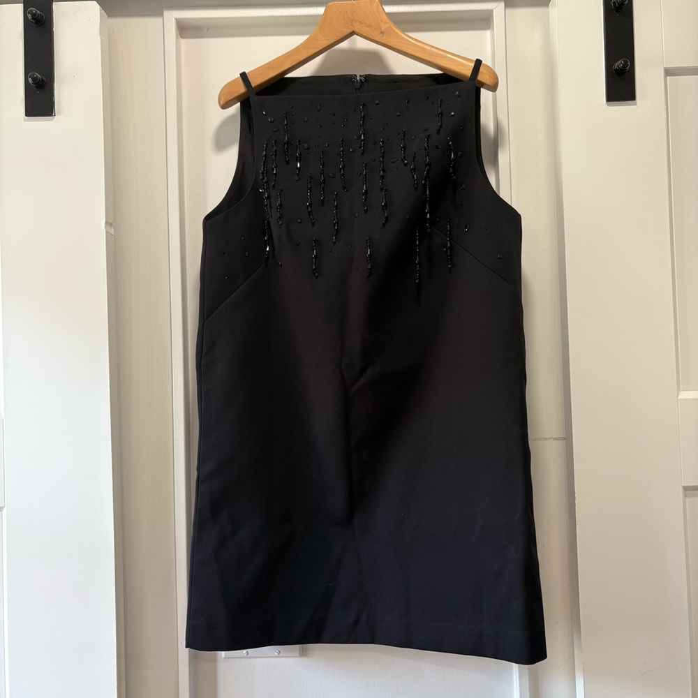 H&M Edition Black Bead Embellished Mini Shift Dress Size Small